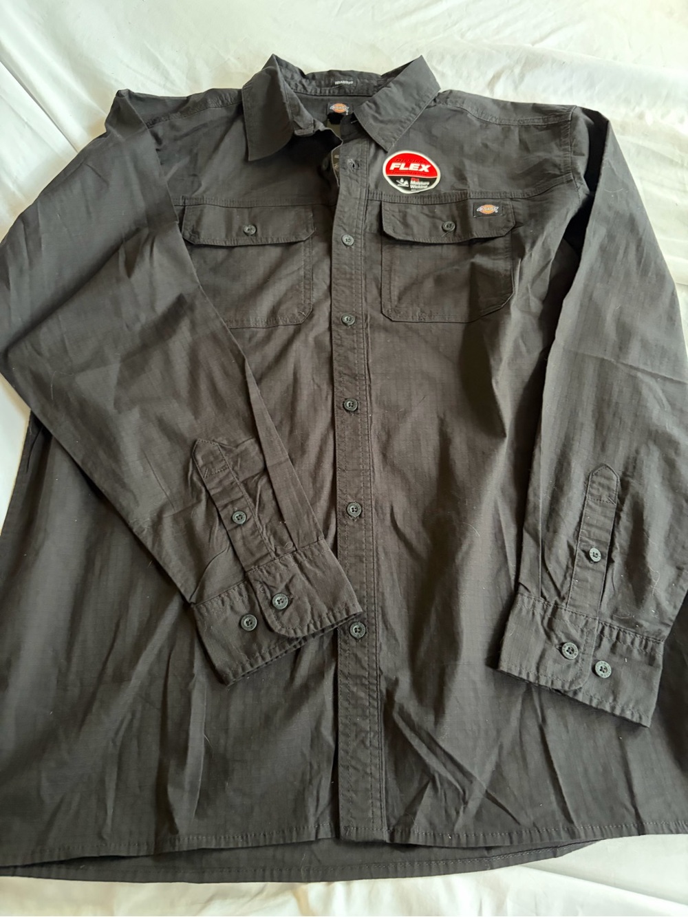 Dickies Men’s Black Long Sleeve Button Up Work Shirt Relaxed Fit Flex Size L NWT